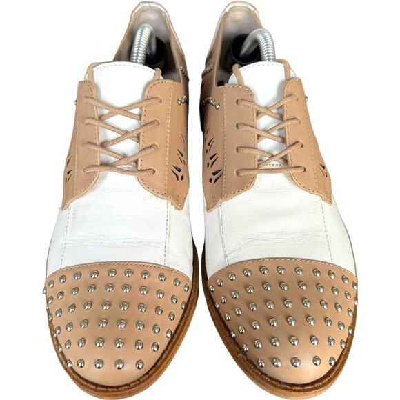 Sam Edelman Womens Jayna Oxfords Beige Studded Leather Lace Up Cap Toe Flat 7.5M - Picture 6 of 12